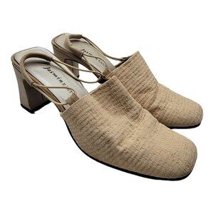 Jasmin East Teri Block Heels Womens 7.5B Natural Slip On Stretch Back Two Toned